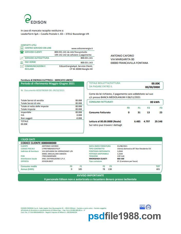 Italy Edison Utility Bill